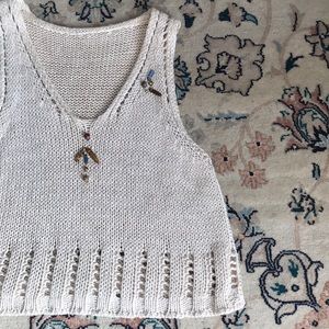 Knit crop top with beading